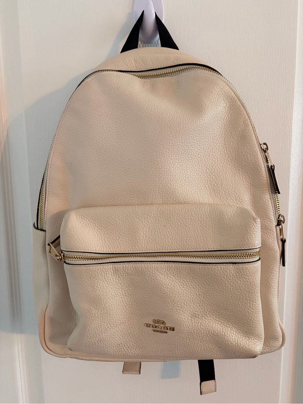 Coach Cream Pebbled Leather Backpack with Gold Hardware